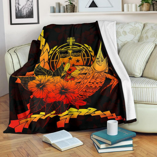 Samoa Polynesian Premium Blanket - Swordfish With Hibiscus 1