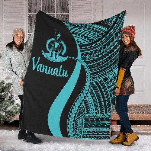 Vanuatu Premium Blanket - Turquoise Polynesian Tentacle Tribal Pattern 1