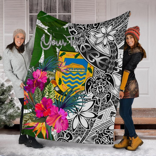 Tuvalu Custom Personalised Premium Blanket White - Turtle Plumeria Banana Leaf 1