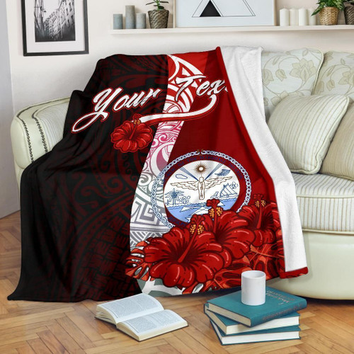 Marshall Islands Polynesian Custom Personalised Premium Blanket - Coat Of Arm With Hibiscus 1