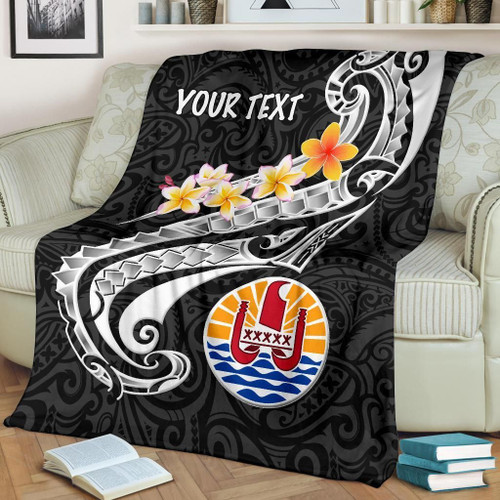 Tahiti Custom Personalised Premium Blanket - Tahiti Seal Polynesian Patterns Plumeria (Black) 1