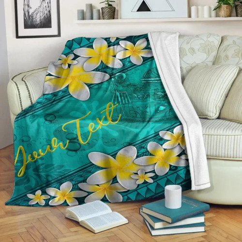 Fiji Polynesian Custom Personalised Blanket - Plumeria With Blue Ocean 1