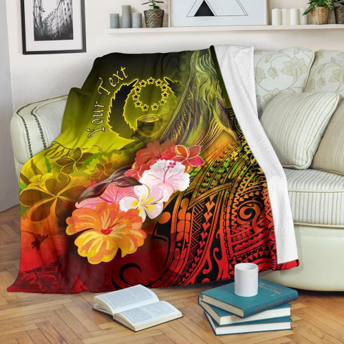 Pohnpei Custom Personalised Premium Blanket - Humpback Whale with Tropical Flowers (Yellow) 1