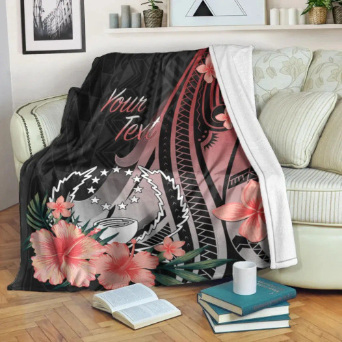 Pohnpei Personalised Custom Premium Blanket - Red Polynesian Hibiscus Pattern Style 1