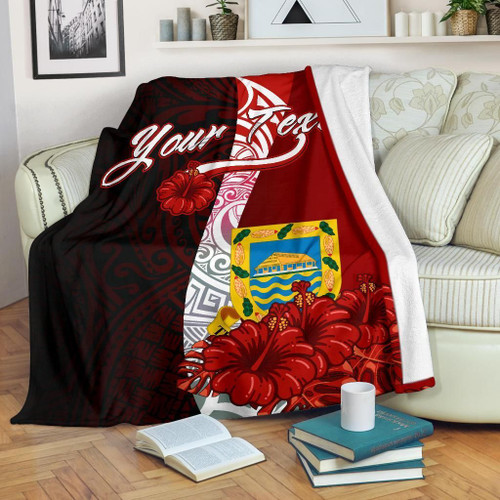 Tuvalu Polynesian Custom Personalised Premium Blanket - Coat Of Arm With Hibiscus 1