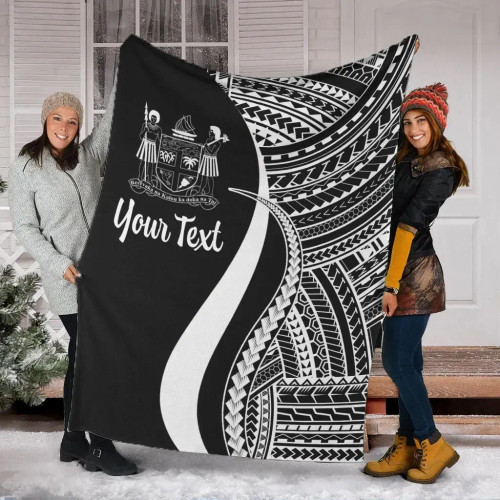Fiji Custom Personalised Premium Blanket - White Polynesian Tentacle Tribal Pattern Crest 1