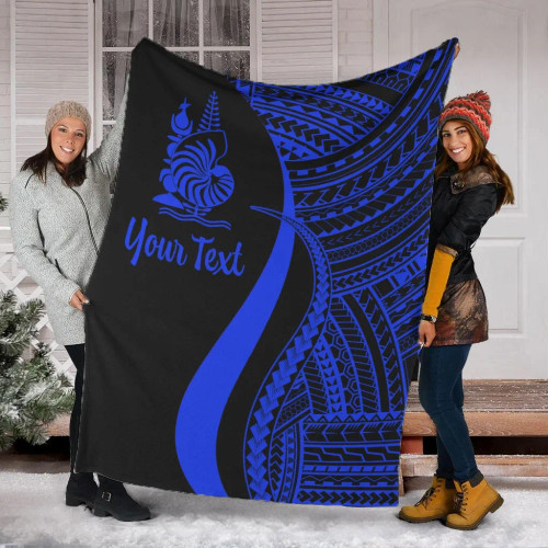 New Caledonia Custom Personalised Premium Blanket - Blue Polynesian Tentacle Tribal Pattern Crest 1