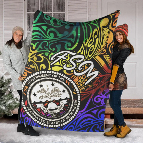 Federated States of Micronesia Premium Blanket - Rainbow Polynesian Pattern 1