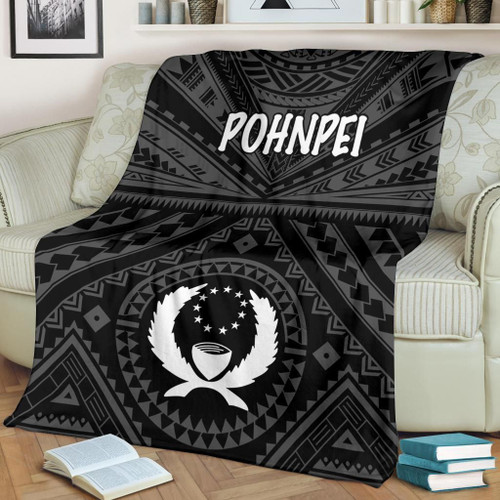 Pohnpei Premium Blanket - Pohnpei Seal With Polynesian Tattoo Style (Black) 1