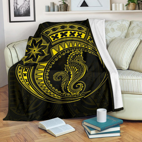 Seahorse Polynesian Blanket - Polynesian Tattoo Yellow 1