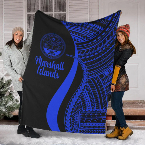 Marshall Islands Premium Blanket - Blue Polynesian Tentacle Tribal Pattern Crest 1