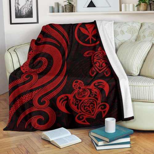 Polynesian Hawaii Premium Blanket - Red Tentacle Turtle 1