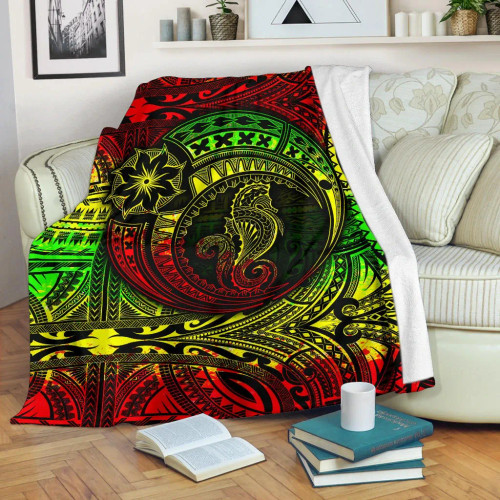 Seahorse Polynesian Premium Blanket -  Polynesian Tattoo Reggae 1