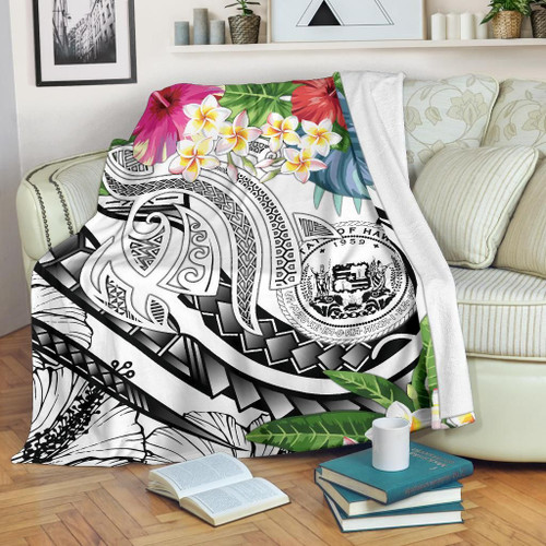 Polynesian Hawaii Premium Blanket - Summer Plumeria (White) 1