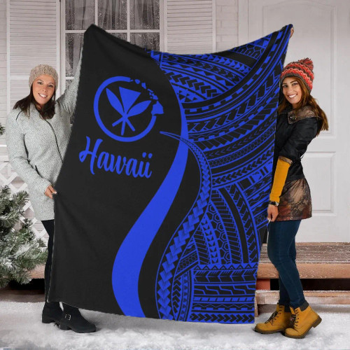 Hawaii Premium Blanket - Blue Polynesian Tentacle Tribal Pattern 1