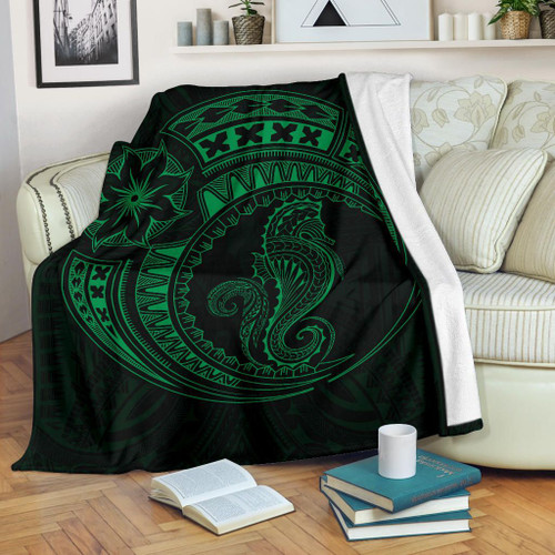 Seahorse Polynesian Blanket - Polynesian Tattoo Green 1