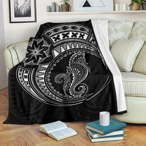Seahorse Polynesian Blanket - Polynesian Tattoo Black 1