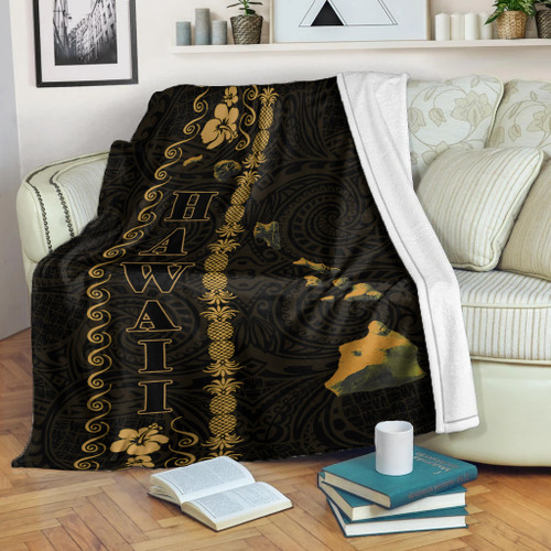 Hawaii Premium Blanket - Polynesian Map Style