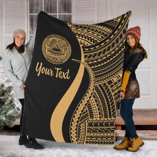 American Samoa Custom Personalised Premium Blanket - Gold Polynesian Tentacle Tribal Pattern 1