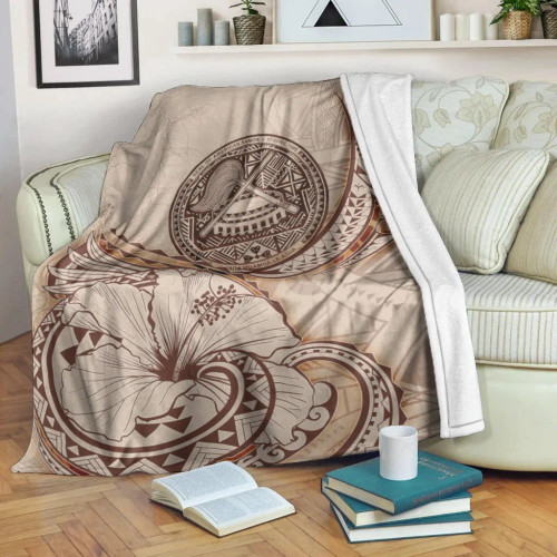 American Samoa Premium Blanket - Hibiscus Flowers Vintage Style 1