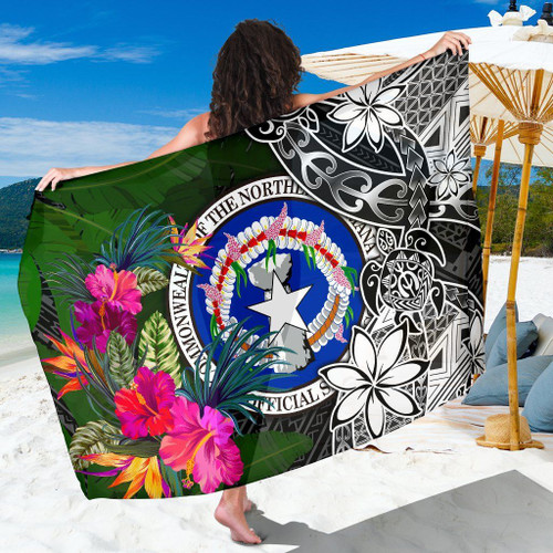 Northern Mariana Islands Sarong - Turtle Plumeria Banana Leaf 1