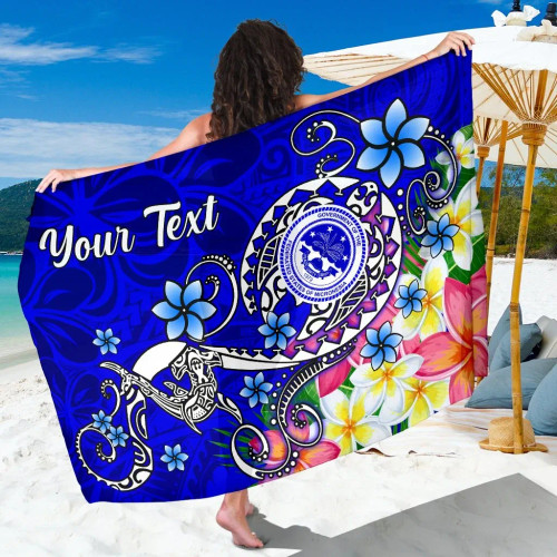 FSM Custom Personalised Sarong - Turtle Plumeria (Blue) 1