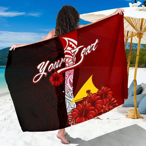 Tokelau Polynesian Custom Personalised Sarong - Coat Of Arm With Hibiscus 1