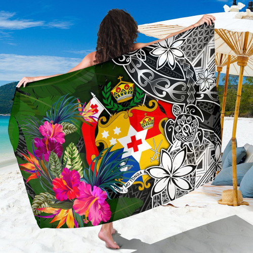 Tonga Sarong - Turtle Plumeria Banana Leaf 1
