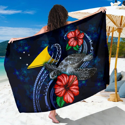 Tokelau Polynesian Sarong - Blue Turtle Hibiscus 1