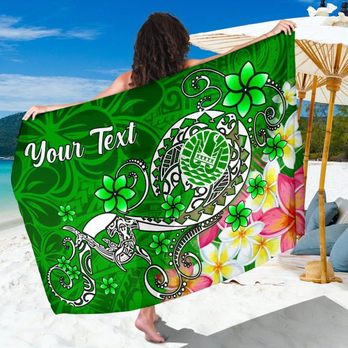 Tahiti Custom Personalised Sarong - Turtle Plumeria (Green) 1