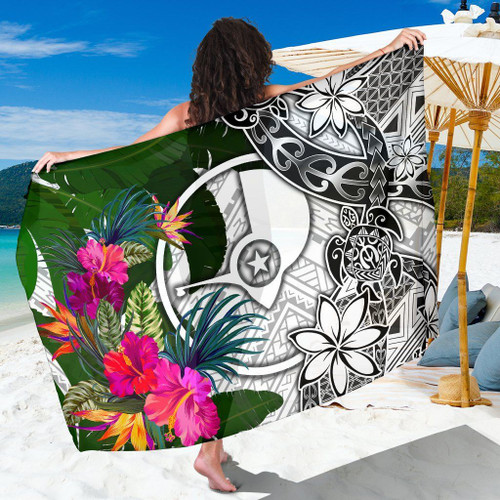 Yap Sarong White - Turtle Plumeria Banana Leaf 1
