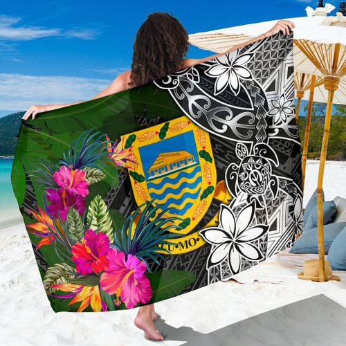 Tuvalu Sarong - Turtle Plumeria Banana Leaf 1