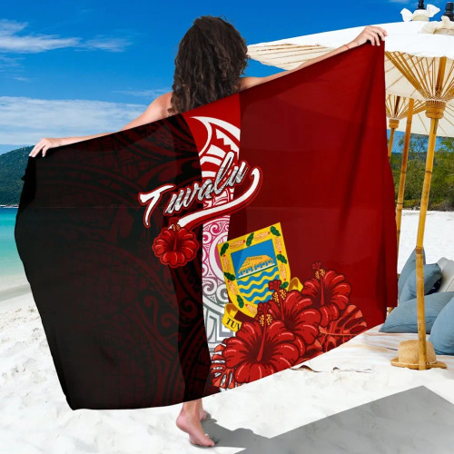 Tuvalu Polynesian Sarong - Coat Of Arm With Hibiscus 1