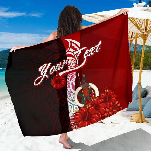 Vanuatu Polynesian Custom Personalised Sarong - Coat Of Arm With Hibiscus 1