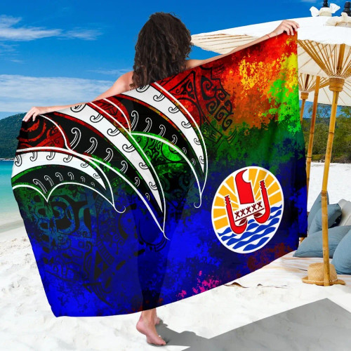 Tahiti Sarong - Tropical Leaf Rainbow Color 1