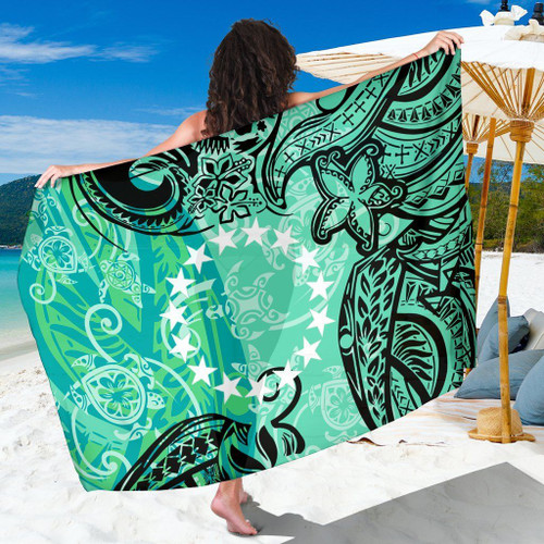 Cook Islands Sarong - Vintage Floral Pattern Green Color 1