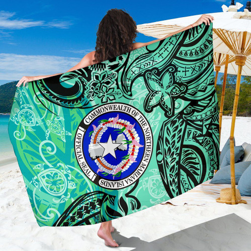Northern Mariana Islands Sarong - Vintage Floral Pattern Green Color 1