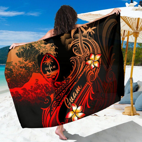 Guam Polynesian Sarong - Plumeria Flowers And Waves 1