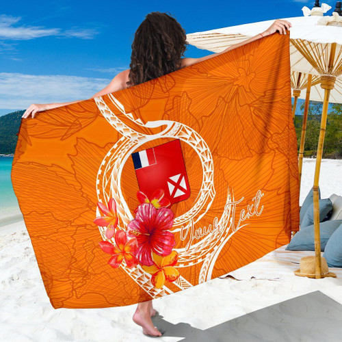 Wallis And Futuna Polynesian Custom Personalised Sarong - Orange Floral With Seal 1
