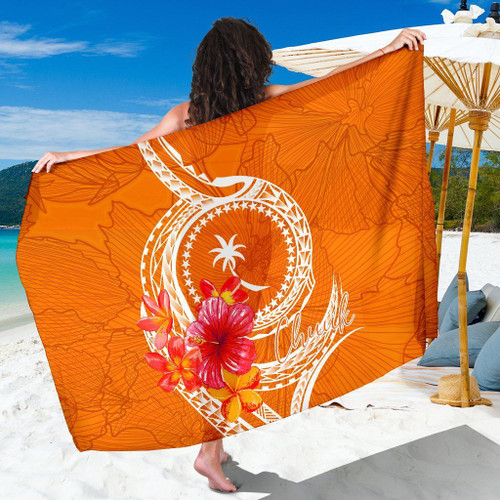 Chuuk Polynesian Sarong - Orange Floral With Seal 1