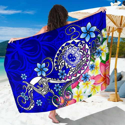 Samoa Sarong - Turtle Plumeria (Blue) 1