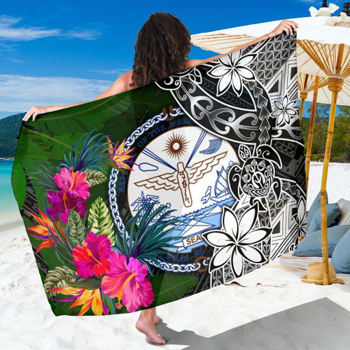 Marshall Islands Sarong - Turtle Plumeria Banana Leaf 1