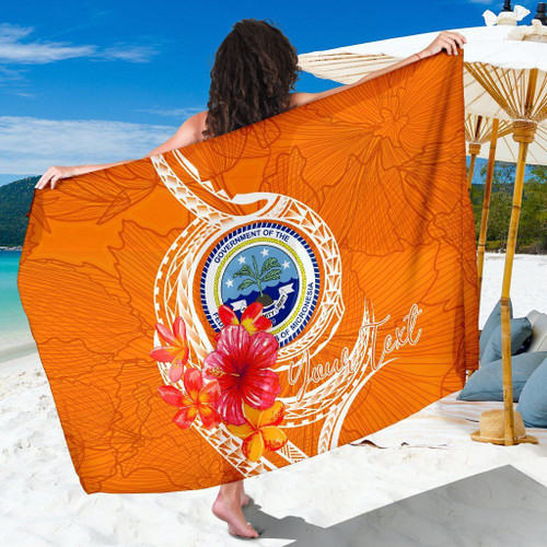Federated States Of Micronesia Polynesian Custom Personalised Sarong - Orange Floral With Seal 1