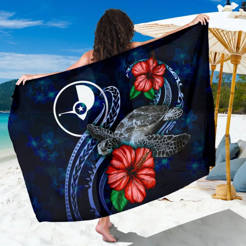 Yap Polynesian Sarong - Blue Turtle Hibiscus 1