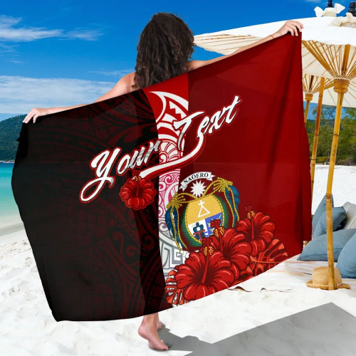 Nauru Polynesian Custom Personalised Sarong - Coat Of Arm With Hibiscus 1