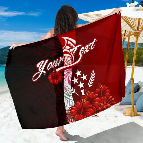 Kosrae Micronesia Custom Personalised Sarong - Coat Of Arm With Hibiscus 1