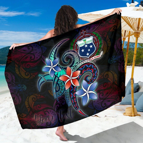 Samoa Custom Personalised Sarong -  Plumeria Flowers Turtle Style 1