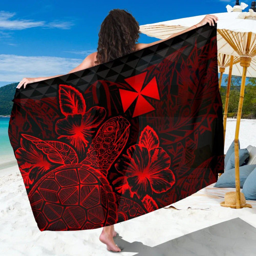 Wallis And Futuna Sarong - Turtle Hibiscus Pattern Red 1