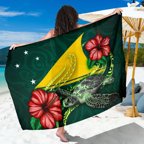 Tokelau Polynesian Sarong - Green Turtle Hibiscus 1