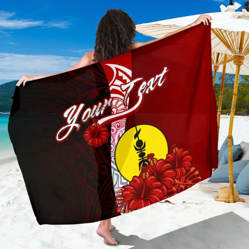 New Caledonia Polynesian Custom Personalised Sarong - Coat Of Arm With Hibiscus 1